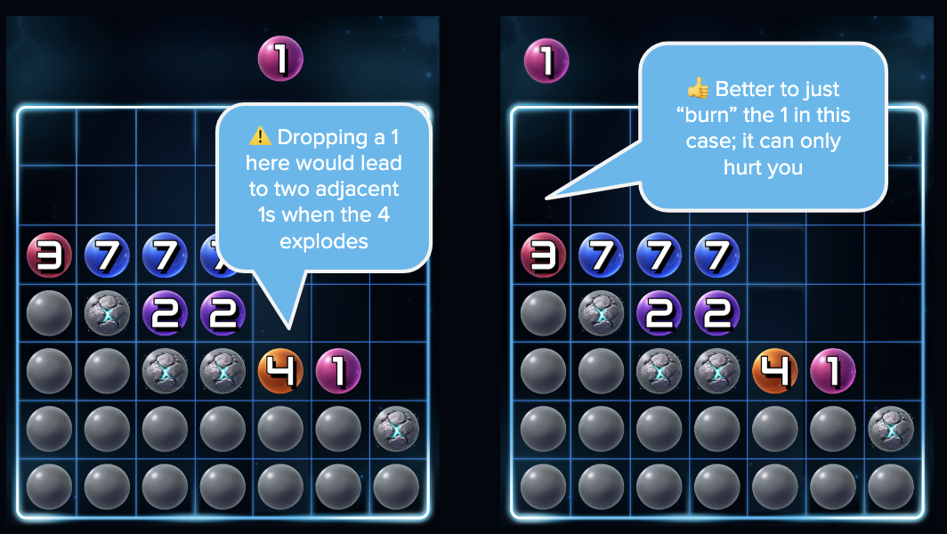 Spark7 example: a cascading row of adjacent 1s killing a game