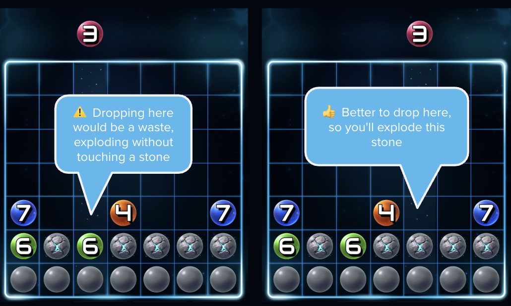 Spark7 example: an exploding disc damages adjacent gray stones